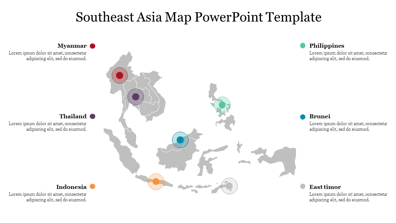 Concise Southeast Asia Map PPT Template and Google Slides